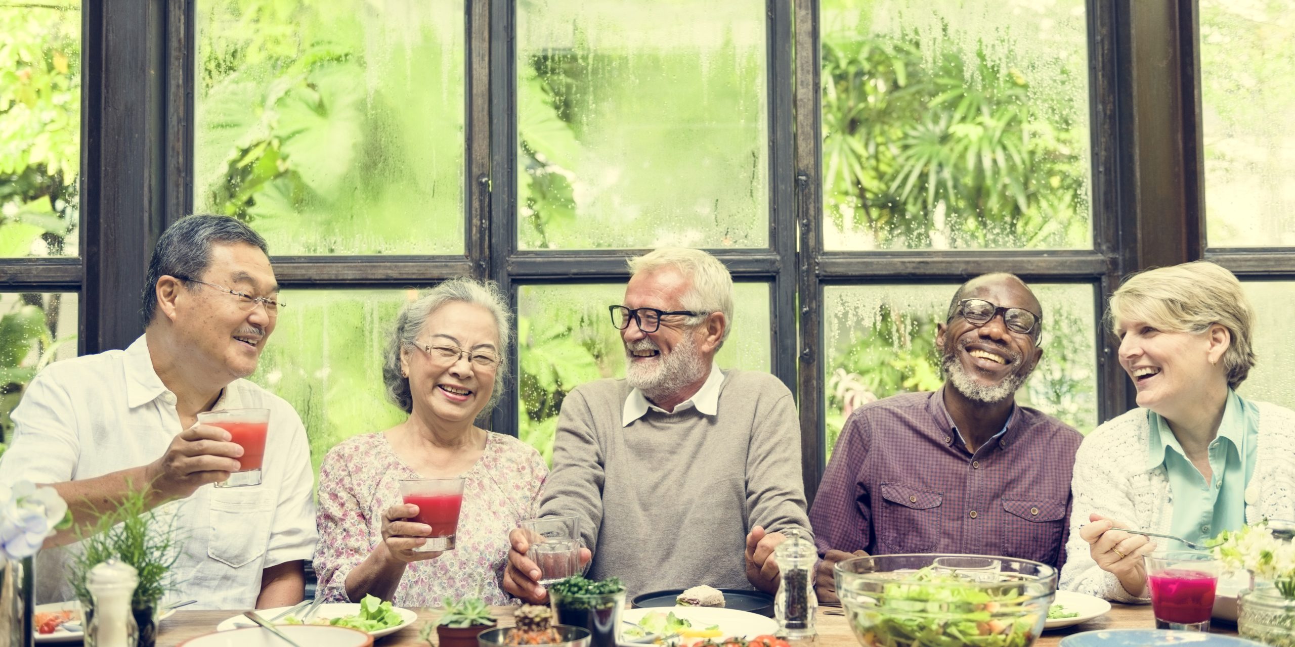 A group of seniors dining.